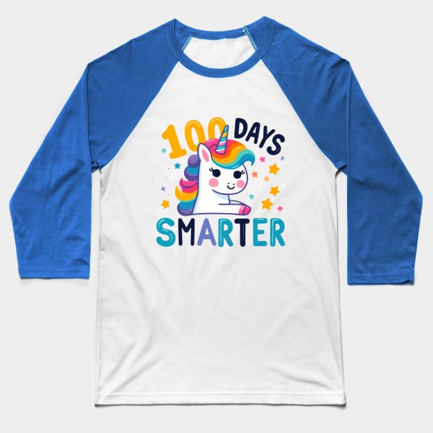 100 days smarter, cute playful unicorn Baseball T-Shirt by ANSAN